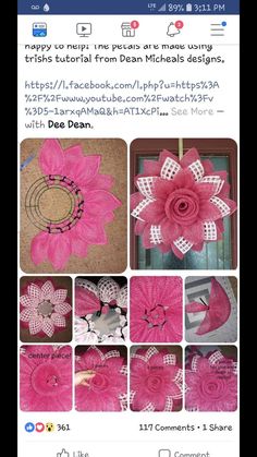 a collage of photos with pink flowers and laces on the bottom, in different stages