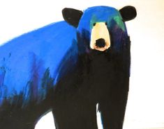 a painting of a black bear with blue and green colors