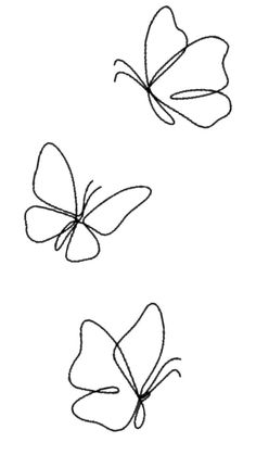 three butterflies flying in the sky with one being drawn on it's back side