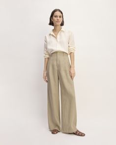 The Linen Way-High® Drape Pant Wide Leg Linen Pants Outfit, Beige Linen Pants Outfit, Everlane Outfit, White Linen Pants Outfit, Wide Pants Outfit, High Waisted Linen Pants, Beige Linen Pants, Linen Pants Suit, Linen Pants Outfit