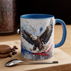 🦅🌈 Majestic Flight: American Bald Eagle Accent Mug ☕✨ Embark on a journey through the skies with our Majestic Flight Bald Eagle Accent Mug - an 11-ounce ceramic canvas adorned with the awe-inspiring image of an American Bald Eagle. Elevate your coffee experience and feel the freedom of flight with multiple accent color options, allowing you to personalize this mug to suit your unique taste. 🌟 Choose Your Accent Color: Tailor Your Style: Customize your Bald Eagle Mug by selecting from our arra Eagle In Flight, Eagle American, Symbols Of Freedom, American Bald Eagle, Bird Watchers, Coffee Experience, Fiery Red, Midnight Black, Gifts For Nature Lovers