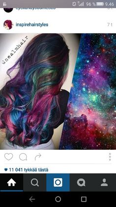 Galaxy Hair Color, Galaxy Hair, Multicolored Hair, Funky Hairstyles, Colorful Hair, Breathtaking Beauty, Dye My Hair, Cool Hair Color