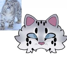 an image of a snow leopard with blue eyes and white fur on it's face