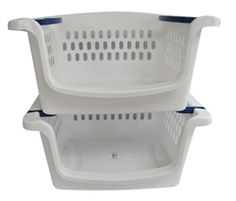 two plastic laundry baskets stacked on top of each other