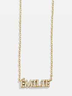 Spell it out with the 18K Gold Mini Nameplate Necklace. This custom name piece features a modern gold chain attached to your choice of a pavé or gold nameplate. Featuring the personalization of your choosing. Crafted with 18K gold plated sterling silver and Cubic Zirconia stones, you'll be wearing it for years to come. Last Day To Order, Control Key, Nameplate Necklace, Gold Name Necklace, Name Plate, Gold Plated Sterling Silver, Custom Items, Custom Name, Last Day