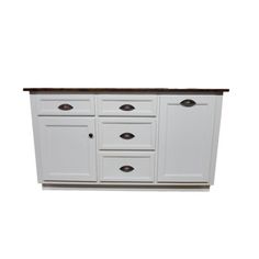 a white cabinet with two drawers and one door