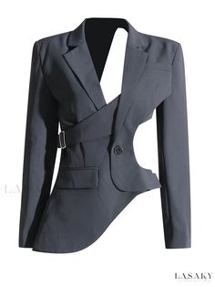 Lasaky - Stylish Side Waist Irregular Cutout Design Solid Color Mini Skirt Cutout Blazer, Mode Zara, Belted Blazer, Women Office, Cutout Design, Classic Jacket, Blazer Outfits, Mode Inspiration, Cinched Waist