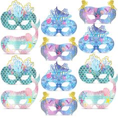 a bunch of masks with different designs on them