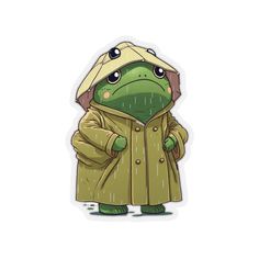 a sticker with an image of a frog wearing a raincoat