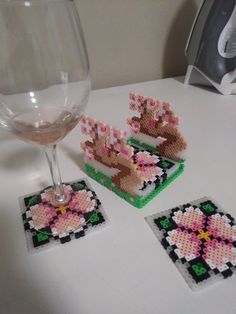 Cherry Blossom Perler Bead Pattern, Japanese Perler Beads, Lotus Perler Bead, Chinese Perler Beads, Perler Bead Coaster Holder, Sakura Flower Perler Beads, Orchid Perler Bead Pattern, Hama Beads Coasters