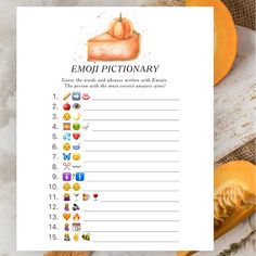 an emoj dictionary with pumpkins and other food items