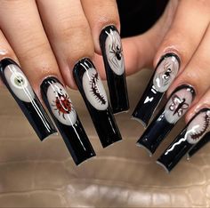 Halloween Nails Scary, Nails Scary, Horror Nails, Halloween Acrylic Nails, Punk Nails, Edgy Nails, Goth Nails, Grunge Nails, Dope Nail Designs