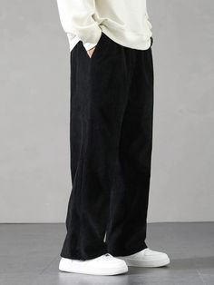 Baggy Trousers Outfit, Black Pants Outfit Men, Baggy Pants Outfit, Corduroy Pants Outfit, Korean Pants, Black Pants Outfit, Corduroy Pants Men, Attractive Dresses, Pants Outfit Men