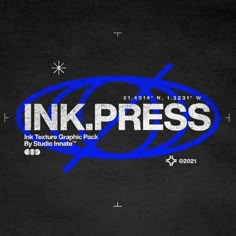 the inkpress logo is shown on a black background with white letters and blue lines