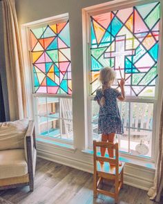 Diy Faux Stained Glass Window, Faux Stained Glass Window, Plexiglass Window, Painting On Glass Windows, Stain Glass Window Art, Fake Window, Keep Kids Busy, Diy Staining