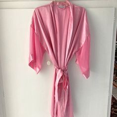 Nwot Pink Midi Robe Excellent, Unused Condition. Brand: Valerie Stevens Size: Large Color: Pink Sleeves Are Sheer Rest Of Robe Is A Satin Polyester Features: 2 Pockets, And Inner Rope And An Outer Sash Belt. Shoulder To Bottom Hem Is 40" Pit To Pit: 22" Sleeve To Neck Is 22" Shoulder Hem To Shoulder Hem Is 28" Summer Pink Robe For Bedtime, Feminine Pink Robe With Lace Trim, Pink Satin Spring Robe, Pink Summer Sleep Robe, Pink V-neck Spring Robe, Sash Belts, Sash Belt, Sleepwear Robe, Women's Intimates