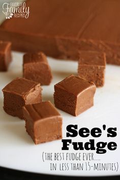 several pieces of chocolate fudge sitting on top of a white surface with the title copycat sees fudge