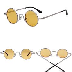 New Wired Frame Retro Skinny 90s Small Round Circle Yellow Lens Sunglasses Shades Brand New In Packaging, Never Worn Wired Frame Round Circle Shape Lens Retro Vintage 90’s Style Silver-Tone Hardware Color: Yellow Includes Soft Case Also Available In Other Colors In My Closet Gold Sunglasses For Summer Streetwear, Casual Yellow Sunglasses For Streetwear, Retro Yellow Sunglasses For Spring, 70s Glasses, Yellow Lens Sunglasses, Circle Sunglasses, Funky Glasses, Yellow Sunglasses, Small Glasses