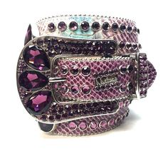 B.B. Simon Purple Python Swarovski Crystal Belt Bb Belts, Bb Simon Belts, Bb Simon Belt, Bling Belts, Bling Jeans, Crystal Belt, Punk Vintage, Designer Belts, Dragon Ball Artwork