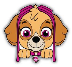 a cartoon dog with pink hair and big eyes, wearing a pink headband on her head