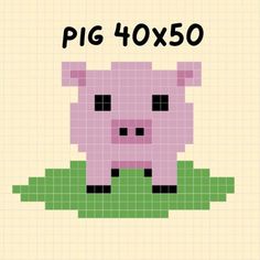 a pink pig sitting on top of a green field next to the words pig x50