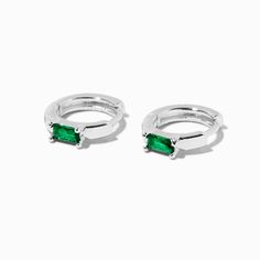 Claire's Emerald Green Cubic Zirconia 10MM Huggie Hoop Earrings Silver And Emerald Green, Emerald Green Jewelry, Fashionable Jewelry, Green Jewelry, Huggie Hoop Earrings, Shiny Silver, Jewelry Earrings Hoops, Huggies Earrings, Emerald Green