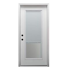 a white door with blinds on the side