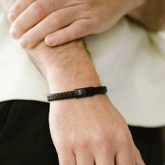 Introducing our Riley bracelet from the Black Editions collection, a symbol of unwavering strength and reliability. This bracelet is meticulously handcrafted from 100% genuine cowhide leather, featuring a sleek, tightly woven braid that exudes elegance and sophistication. The slim design makes it a subtle yet impactful accessory, perfect for the modern man who values both style and subtlety.- WIDTH: 6 mm- MATERIAL TYPE: 100% genuine cowhide leather- CLASP COLOR: Matt Black- CLASP MATERIAL: 316L Gold Armband, Classy Aesthetic, Mens Leather Bracelet, Bracelet Black, Black Edition, Wristbands, Modern Man, Slim Design, Arm Band