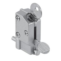 an image of a metal door hinge with the latch on it's side