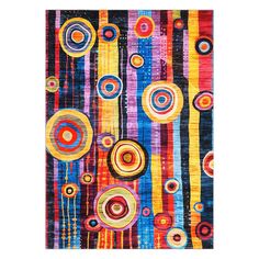 a colorful rug with circles and stripes on it