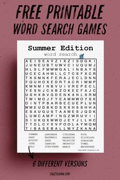 the printable word search game for summer