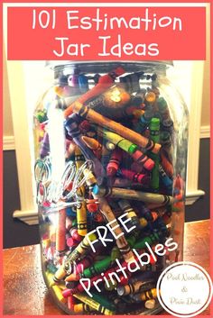 a jar full of crayons with the words free printables on it