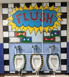 School restroom murals School Restroom Aesthetic, School Bathroom Ideas, School Restroom Design, School Toilet Design, School Bathroom Stall Aesthetic, Public Toilet Design, School Bathroom Graffiti