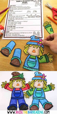 two children's handmade paper cut outs with the words build and draw on them