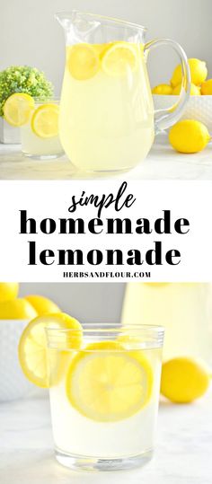 lemonade in a glass pitcher next to sliced lemons