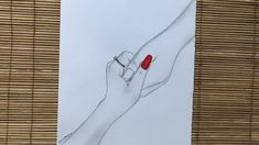 a drawing of two hands holding each other's fingers with red nail polish on them