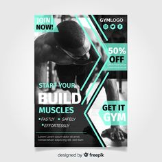 a flyer for a gym with an image of a man doing exercises