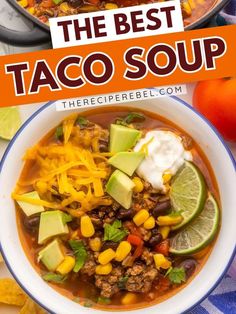 Craving a cozy winter dinner? Look no further than the BEST taco soup! This winter comfort food is easy and ready in under 30 minutes. Filled with ground beef, black beans, and veggies, this winter soup is flavorful and protein-packed!