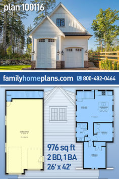 two story house plan with 2 car garage and living room in the back ground level