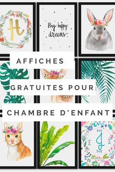 four different pictures with the words affiches gratuits pour chambre d'infantant