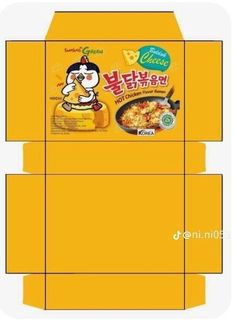 an open box that has some food in it and is yellow with white writing on the side