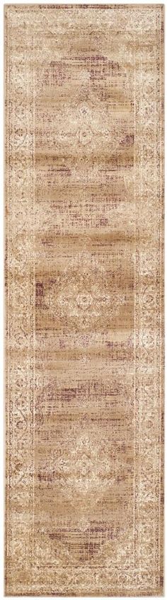 an area rug with faded colors and lines on the bottom, in light brown tones