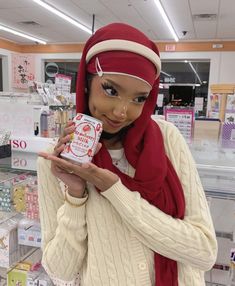 Hijabi Cosplay Ideas, Red Hijab Aesthetic, Coquette Hijabi Aesthetic, Hijab With Clips, Coquette Hijab Outfit, Red Hijab Outfit, Hijab Clips, Red Hijab