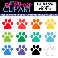 rainbow paw printable clipart for use in the classroom