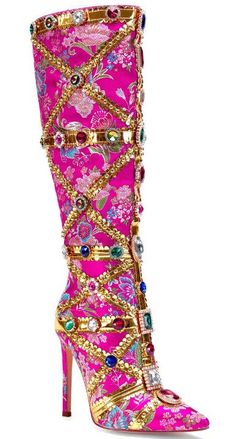 Kandi Koated Embellished Knee-High Boot - Féline Couture Fantasy Shoes Heels, Jeweled Shoes, Fancy Shoes, Shoe Art, Gorgeous Shoes, Fabulous Shoes, Faux Leather Jacket, Moda Vintage, Crazy Shoes