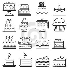 birthday cake icon set in thin line style royalty free stock photos - image 397982