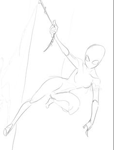 a drawing of a spider - man holding onto a pole with one hand and the other arm extended