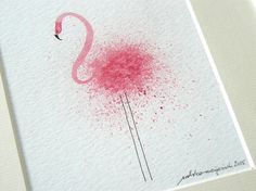 a watercolor painting of a pink flamingo in the process of being inked