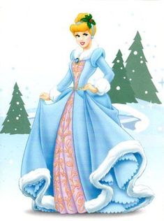 a woman in a blue dress is standing in the snow