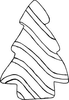 a black and white drawing of a christmas tree with stripes on the top, as if it were an ornament